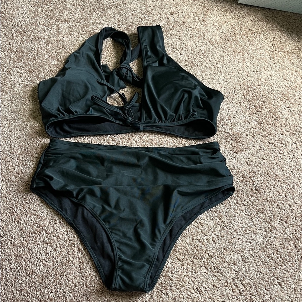 1XL SHEIN Black Halter Bikini Set